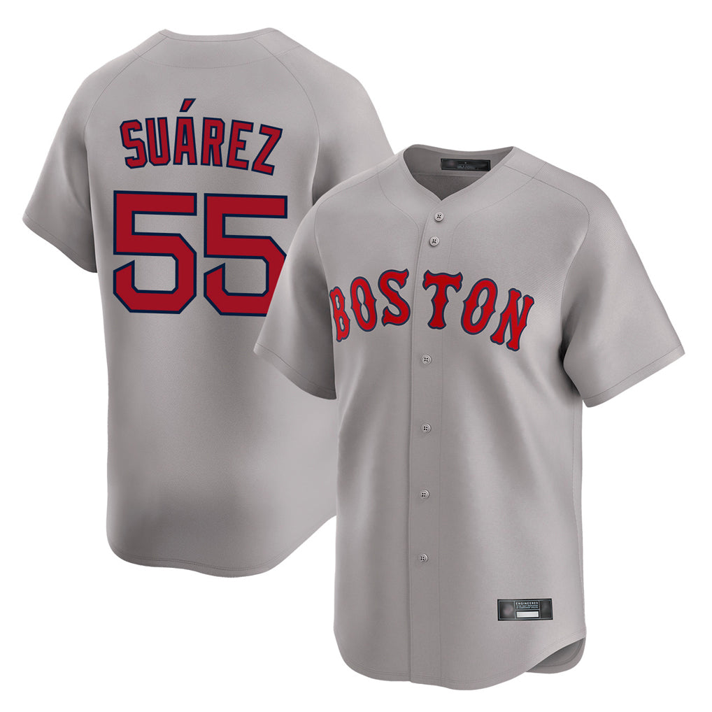 Pouc B.Red Sox #55 Ranger Su¡§¡érez Player Gray Road Limited Home Game Stitched Jerseys
