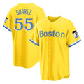 Pouc B.Red Sox #55 Ranger Su¡§¡érez Player Yellow Home Game Stitched Jerseys