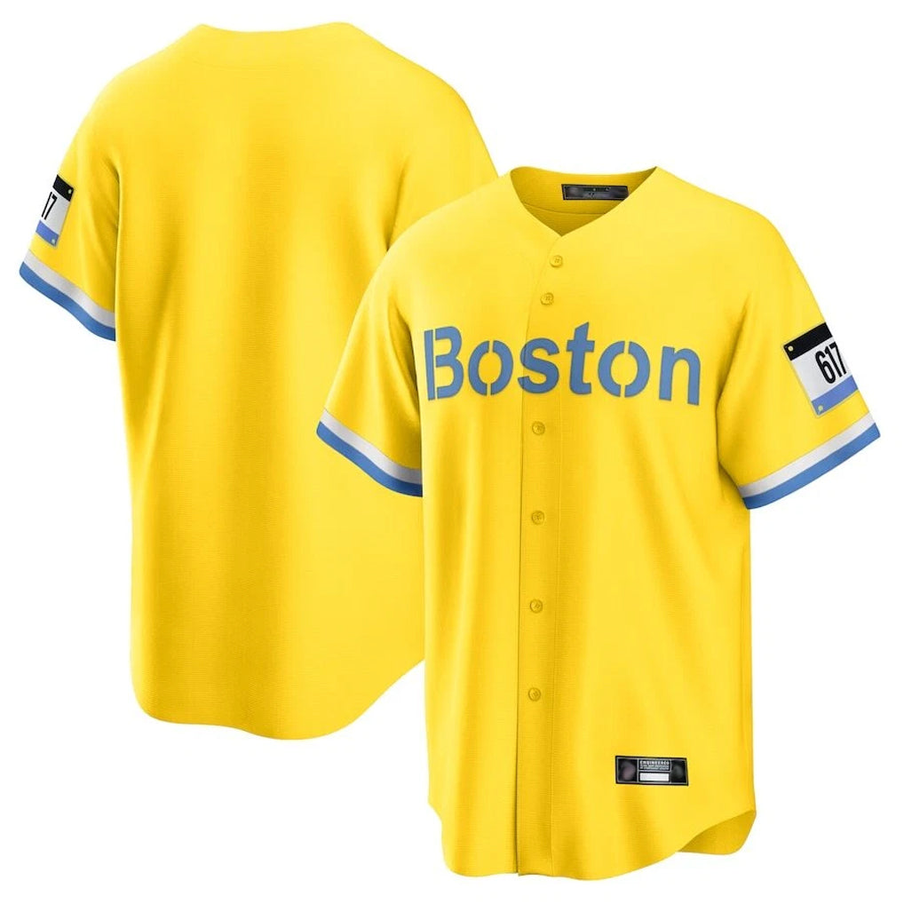 Pouc B.Red Sox Blank Player Yellow Home Game Stitched Jerseys