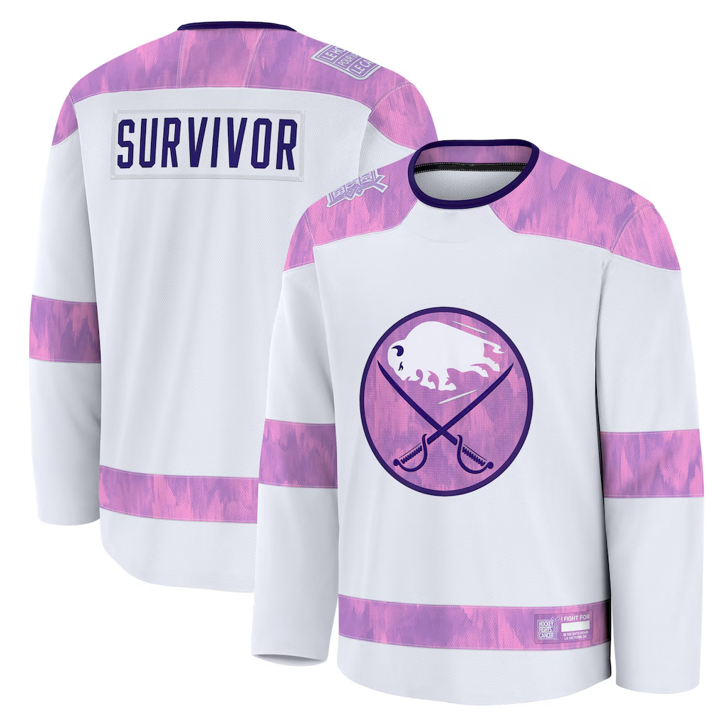 Pouc B.Sabres White Hockey Fights Cancer Survivor Practice Stitched Jerseys