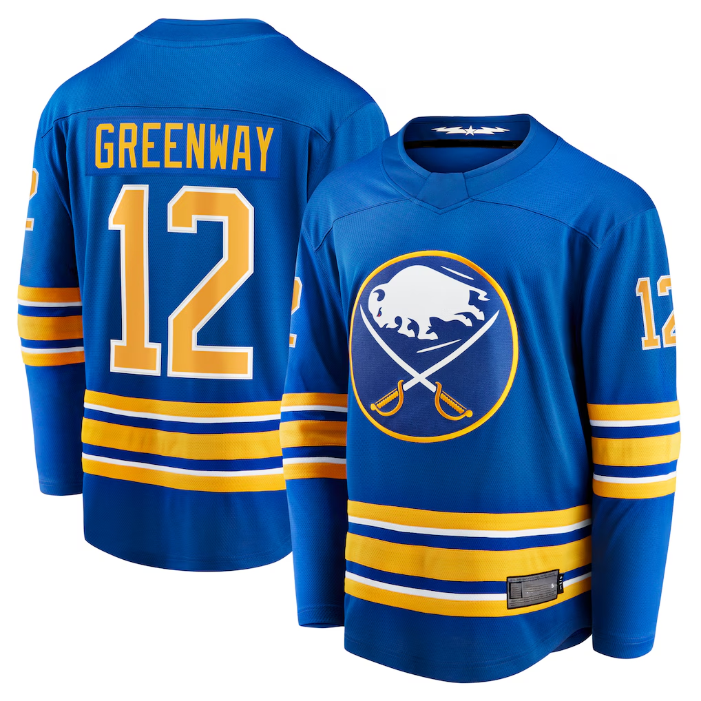 Pouc B.Sabres #12 Jordan Greenway Royal Home Breakaway Stitched Jerseys