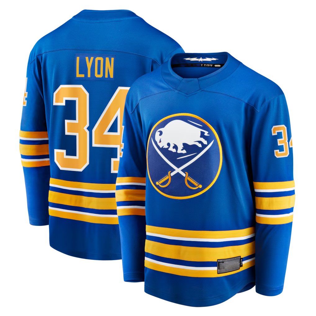 Pouc B.Sabres #34 Alex Lyon Royal Home Breakaway Stitched Jerseys