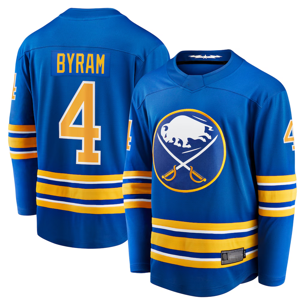 Pouc B.Sabres #4 Bowen Byram Royal Home Breakaway Stitched Jerseys