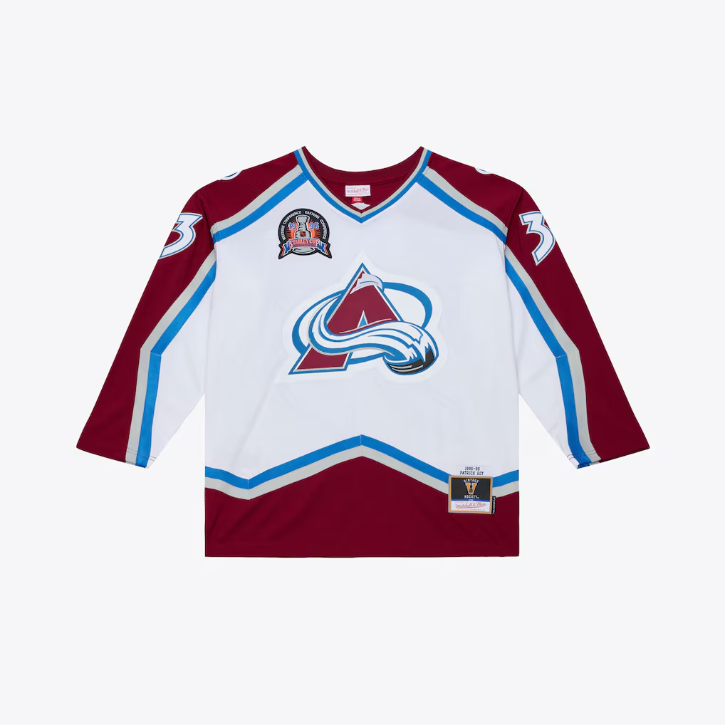 Pouc C.Avalanche Patrick Roy Mitchell & Ness White 1995 Power Play Jerseys