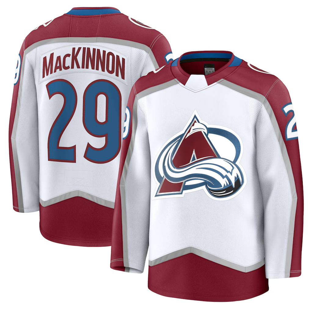 Pouc C.Avalanche #29 Nathan MacKinnon White Away Premium Jerseys