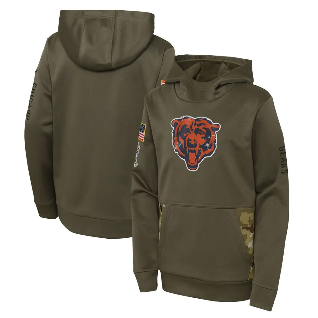 Pouc C.Bears Olive Salute to Service Pullover Hoodies Limited Blank Player Stitched Jerseys