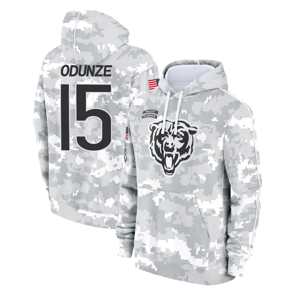 Pouc C.Bears #15 Rome Odunze Player Arctic Camo Salute to Service Pullover Hoodies Limited Stitched Jerseys