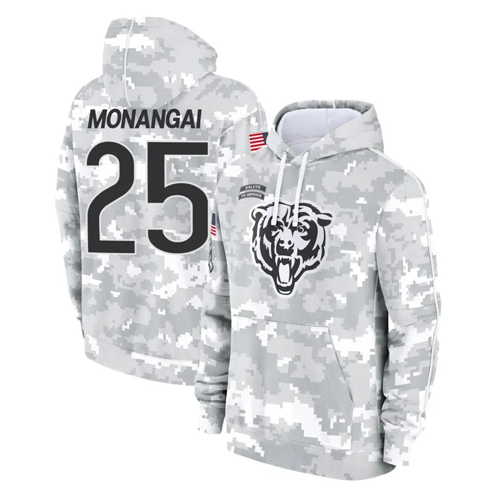 Pouc C.Bears #25 Kyle Monangai Player Arctic Camo Salute to Service Pullover Hoodies Limited Stitched Jerseys