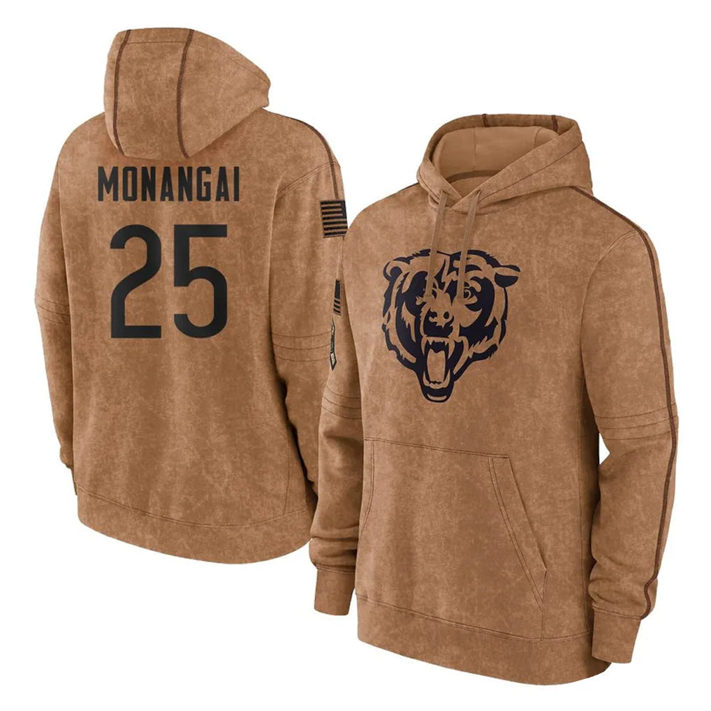 Pouc C.Bears #25 Kyle Monangai Player Brown Salute to Service Pullover Hoodies Limited Stitched Jerseys