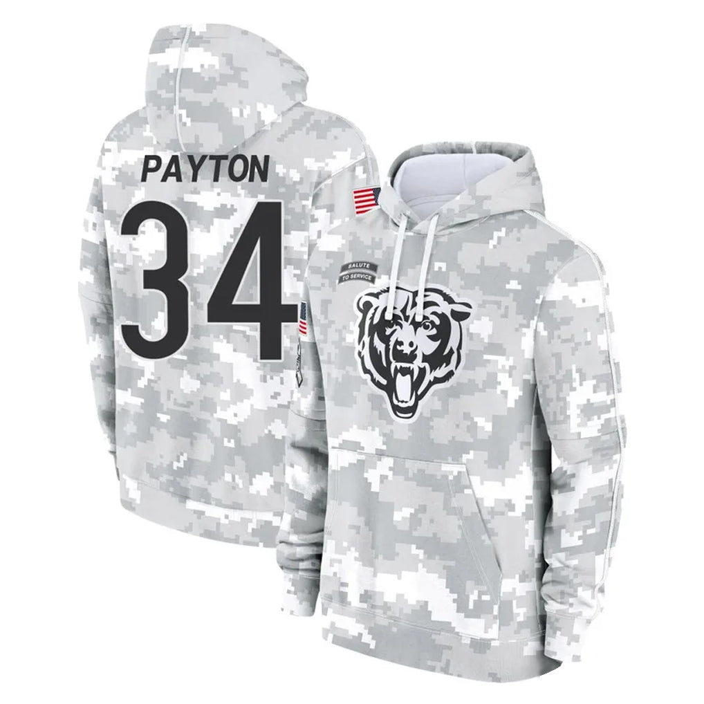 Pouc C.Bears #34 Walter Payton Player Arctic Camo Salute to Service Pullover Hoodies Limited Stitched Jerseys