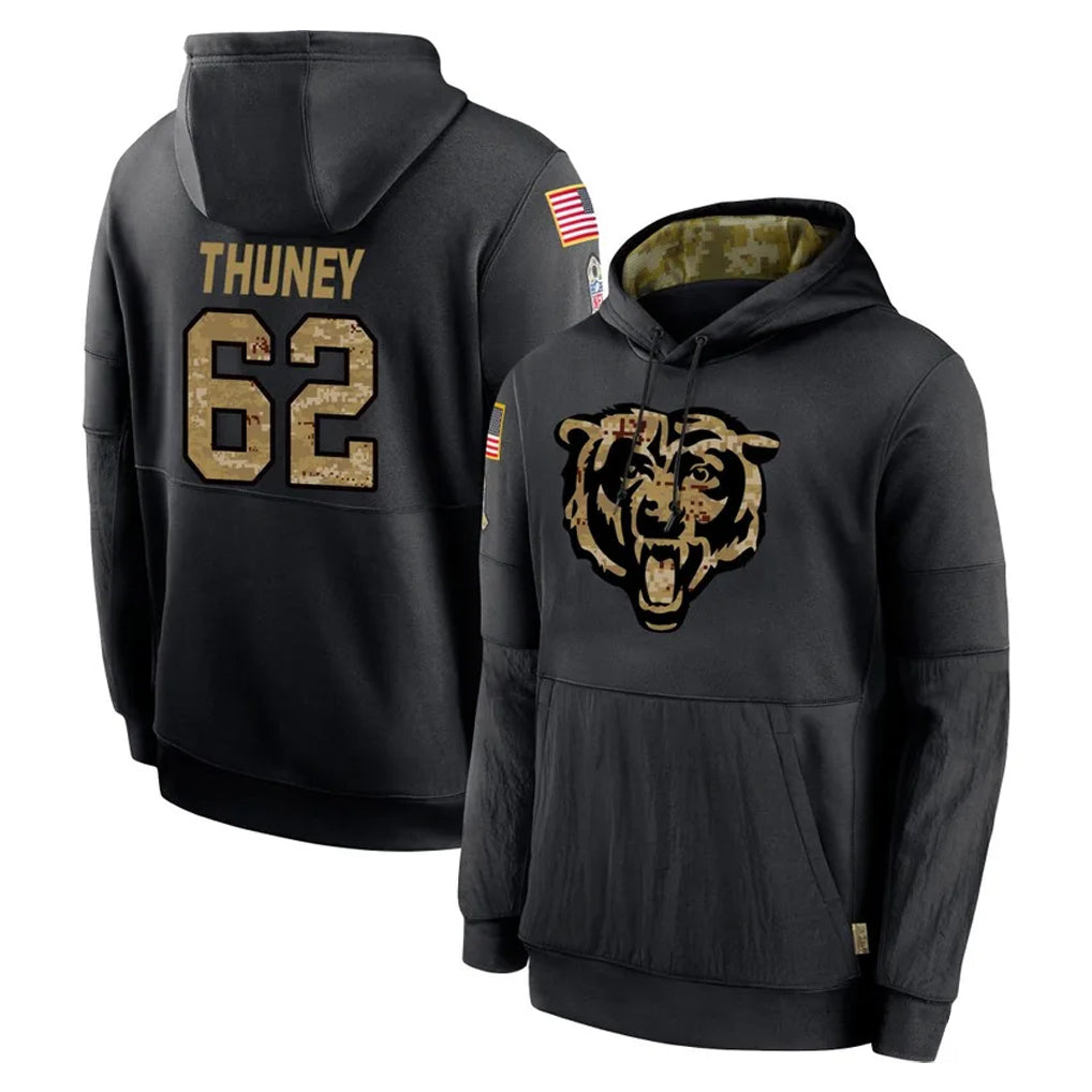 Pouc C.Bears #62 Joe Thuney Player Black Salute to Service Pullover Hoodies Limited Stitched Jerseys