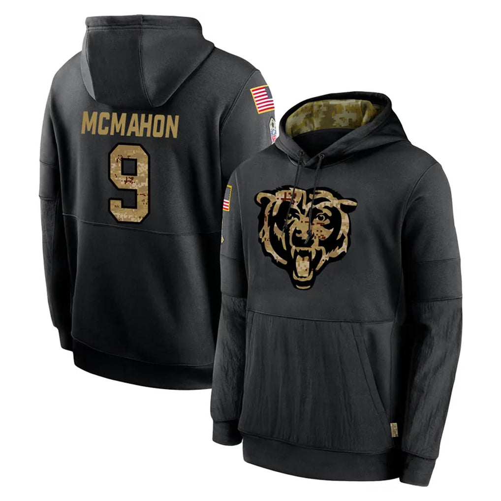 Pouc C.Bears #9 Jim McMahon Player Black Salute to Service Pullover Hoodies Limited Stitched Jerseys