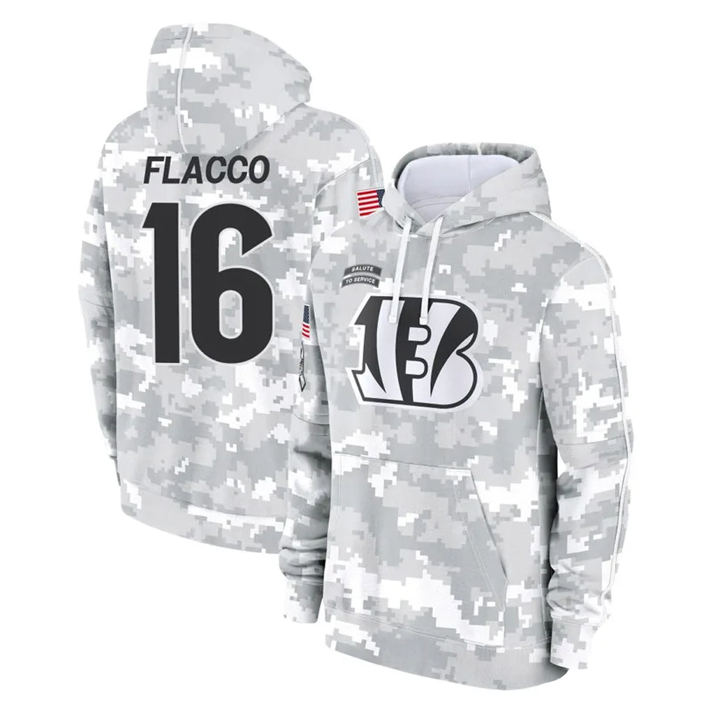 Pouc C.Bengals #16 Joe Flacco Player Arctic Camo Salute to Service Pullover Hoodie Limited Stitched Jerseys