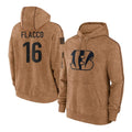 Pouc C.Bengals #16 Joe Flacco Player Brown Salute to Service Pullover Hoodie Limited Stitched Jerseys