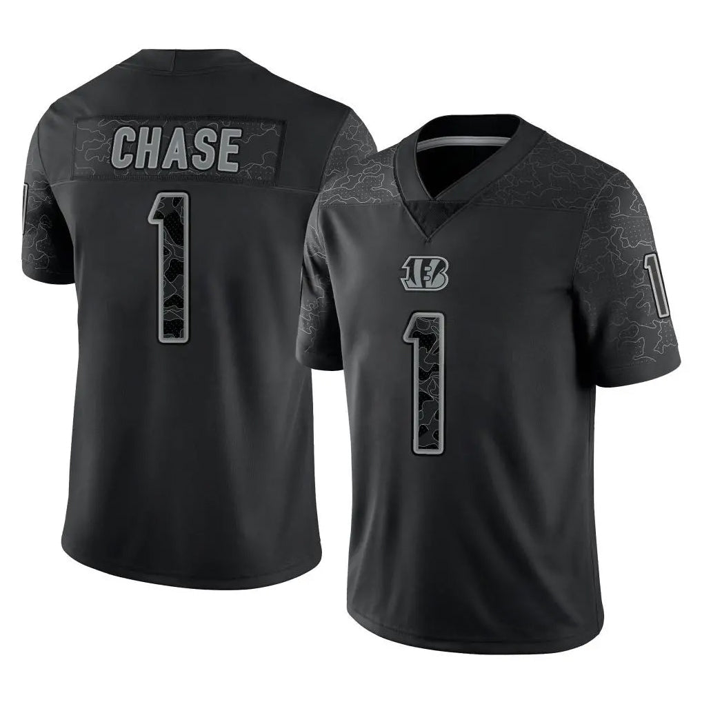 Pouc C.Bengals #1 Ja'Marr Chase Player Black Reflective Limited Game Stitched Jerseys