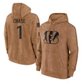 Pouc C.Bengals #1 Ja'Marr Chase Player Brown Salute to Service Pullover Hoodie Limited Stitched Jerseys