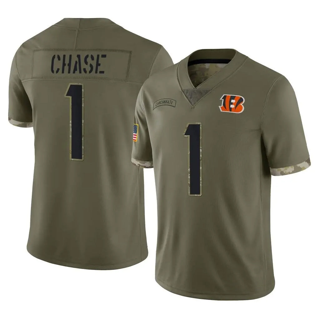 Pouc C.Bengals #1 Ja'Marr Chase Player Olive Salute to Service Limited Game Stitched Jerseys