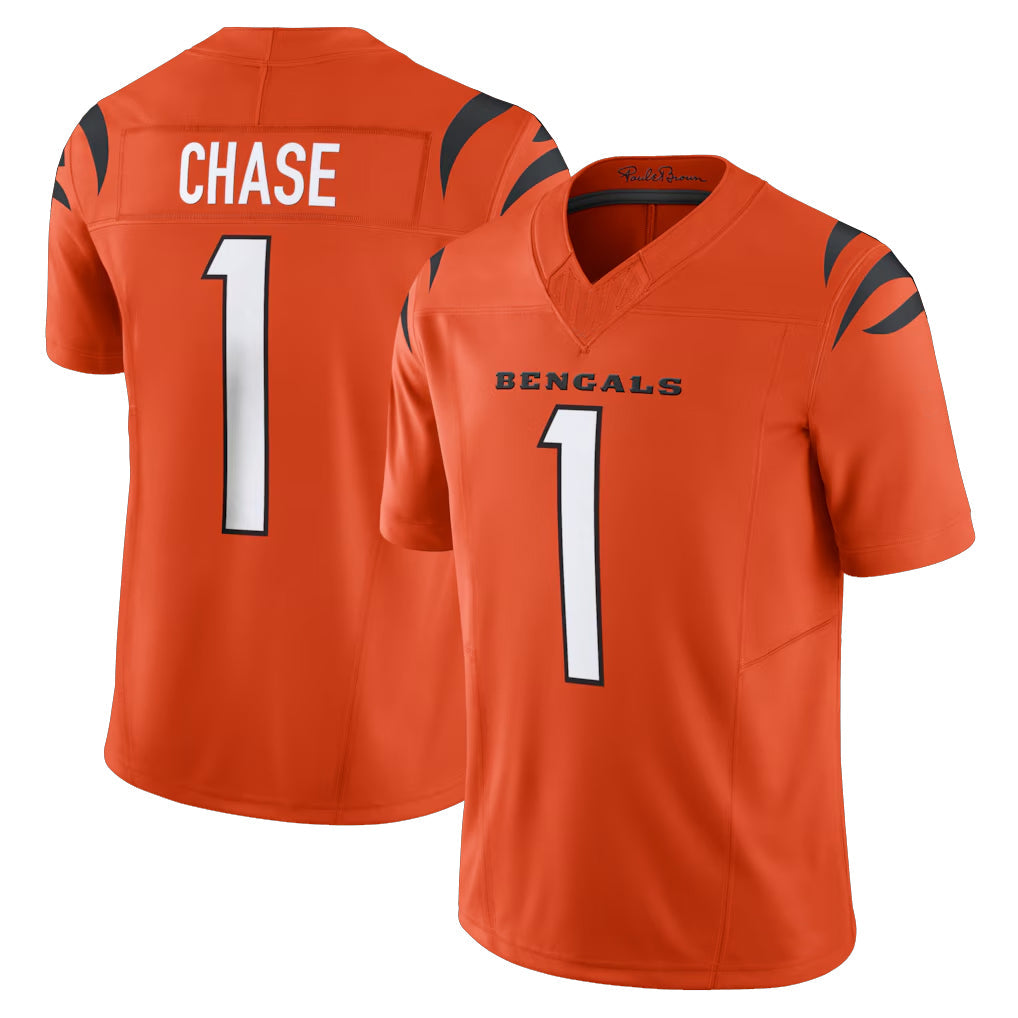 Pouc C.Bengals #1 Ja'Marr Chase Player Orange Vapor F.U.S.E. Limited Home Game Stitched Jerseys