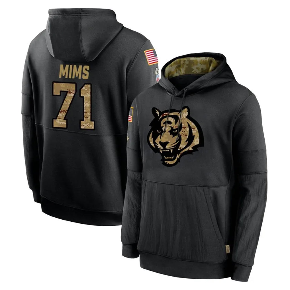 Pouc C.Bengals #71 Amarius Mims Player Black Salute to Service Pullover Hoodies Limited Stitched Jerseys