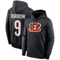 Pouc C.Bengals #9 Joe Burrow Player Black Salute to Service Pullover Hoodies Game Stitched Jerseys