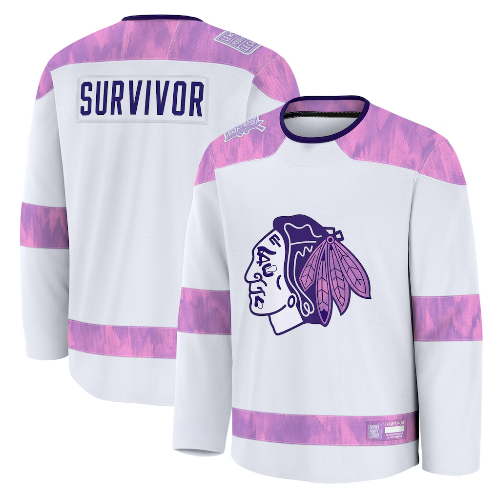 Pouc C.Blackhawks White Hockey Fights Cancer Survivor Practice Jerseys