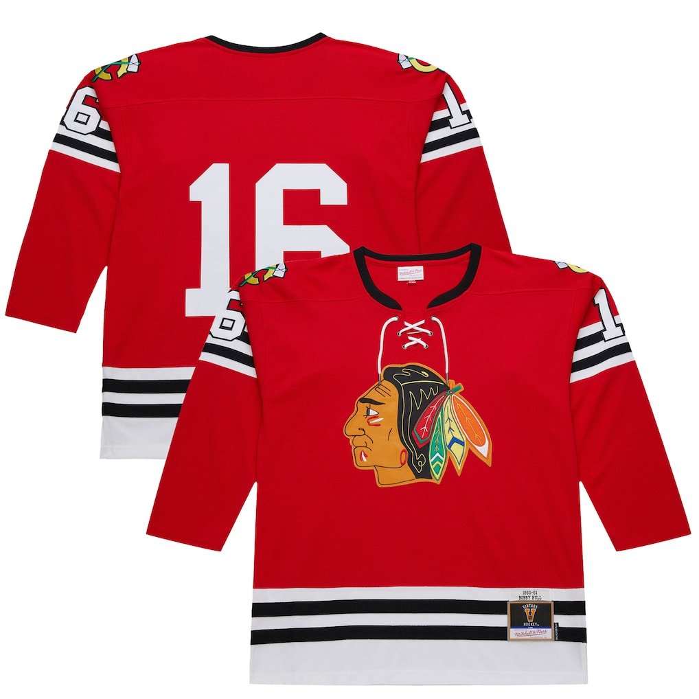 Pouc C.Blackhawks #16 Bobby Hull Scarlet 1960-61 Power Play Jerseys