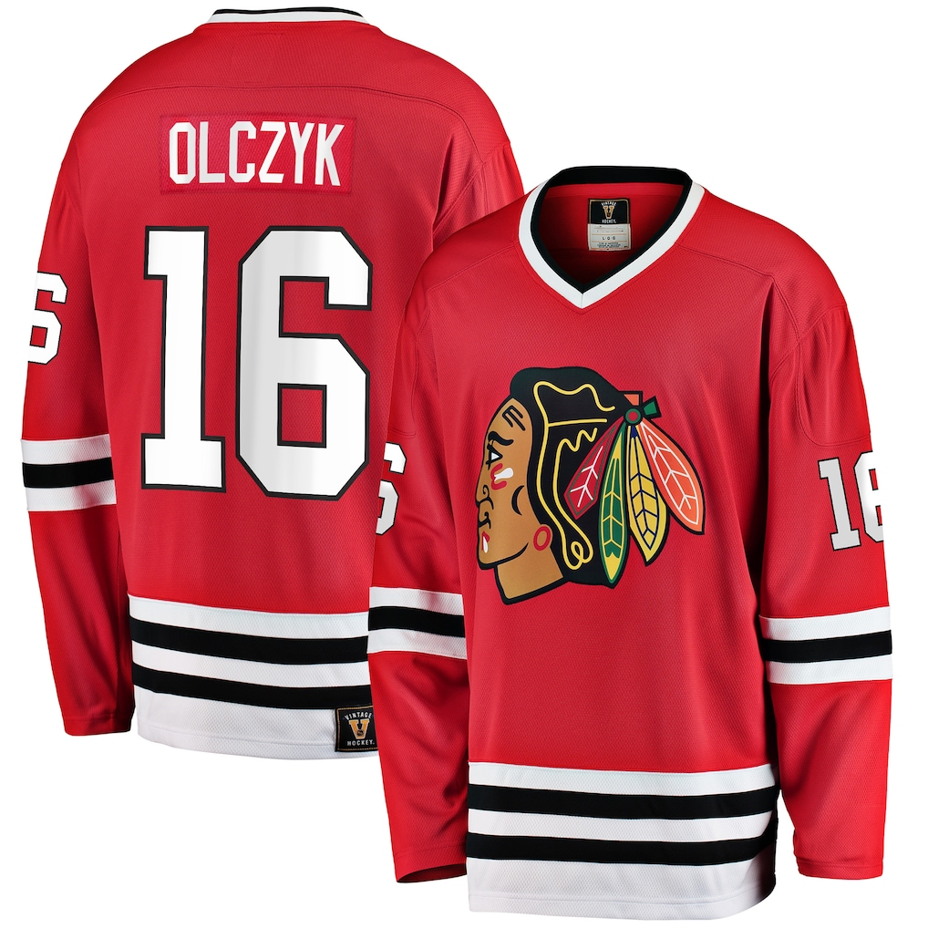Pouc C.Blackhawks #16 Eddie Olczyk Red Premier Breakaway Retired Player Jerseys