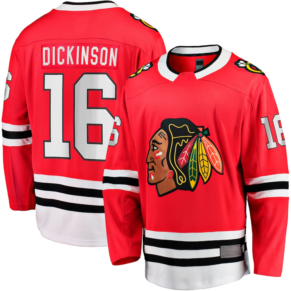 Pouc C.Blackhawks #16 Jason Dickinson Red Home Breakaway Jerseys