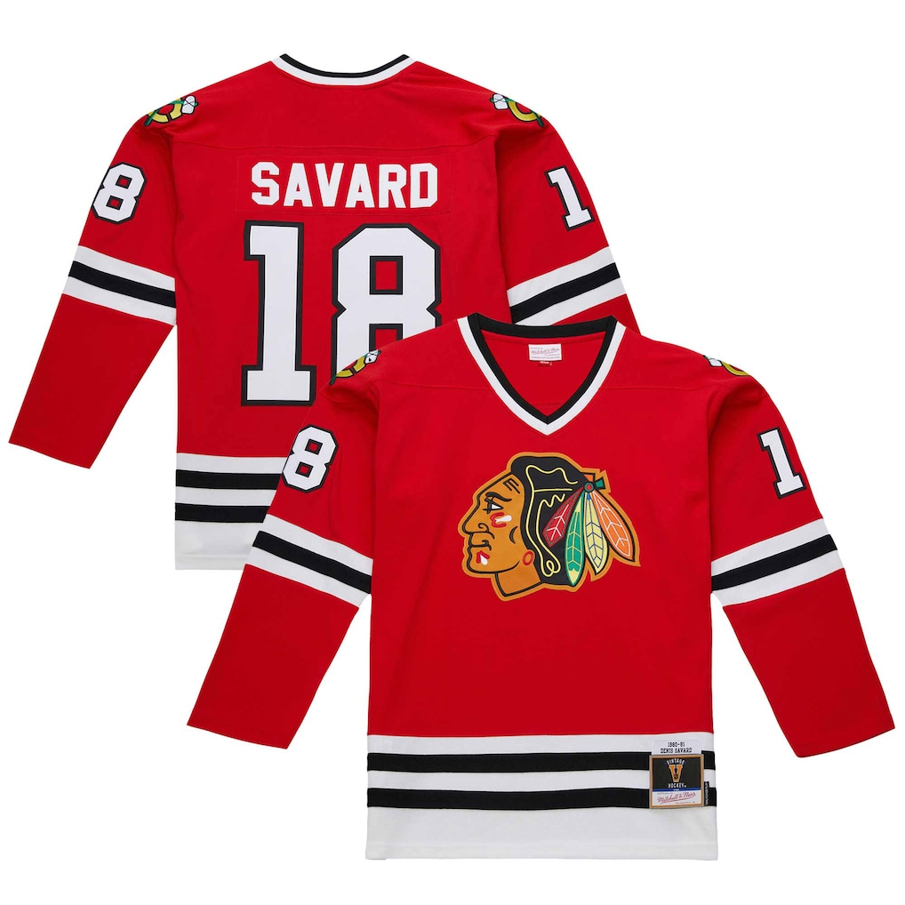 Pouc C.Blackhawks #18 Denis Savard Scarlet 1980-81 Power Play Jerseys