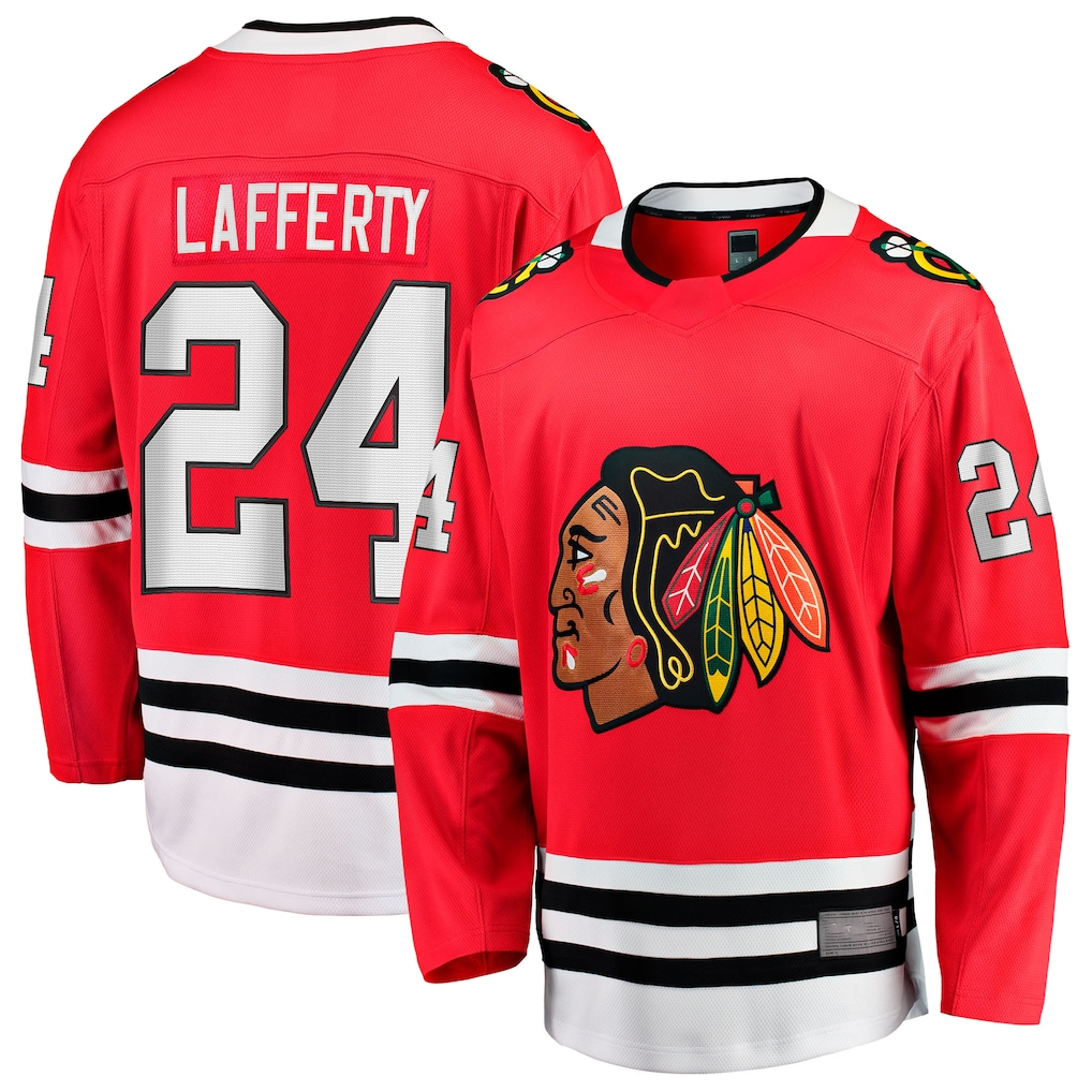 Pouc C.Blackhawks #24 Sam Lafferty  Red Home Breakaway Jerseys