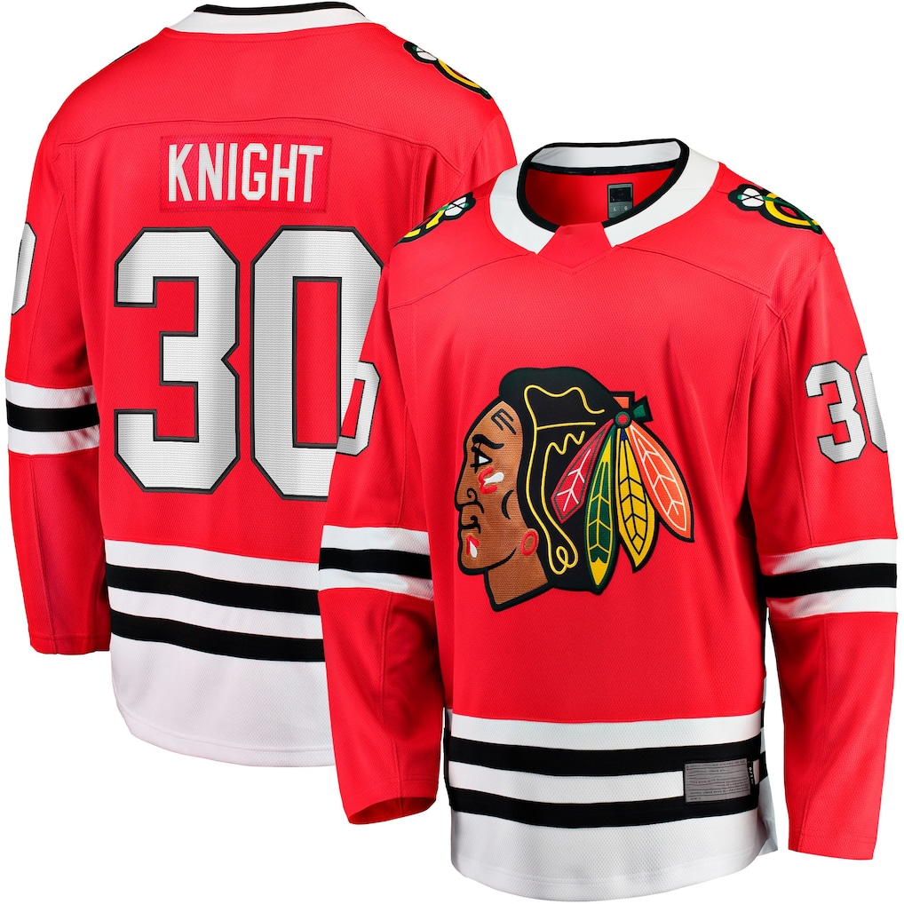 Pouc C.Blackhawks #30 Spencer Knight Red Home Breakaway Jerseys