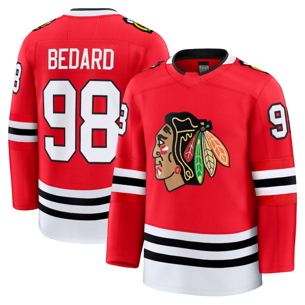 Pouc C.Blackhawks #98 Connor Bedard Red Home Premium Jerseys