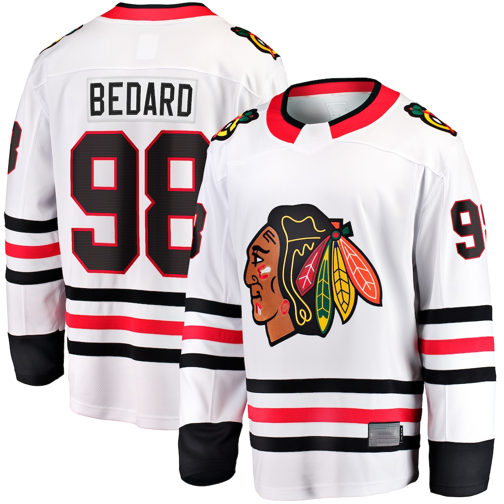Pouc C.Blackhawks #98 Connor Bedard White Away Breakaway Player Jerseys