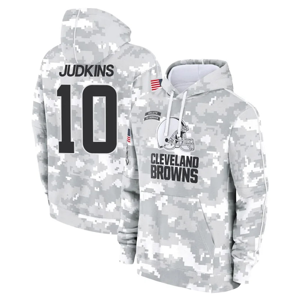 Pouc C.Browns #10 Quinshon Judkins Player Arctic Camo Salute to Service Hoodies Limited Game Stitched Jerseys