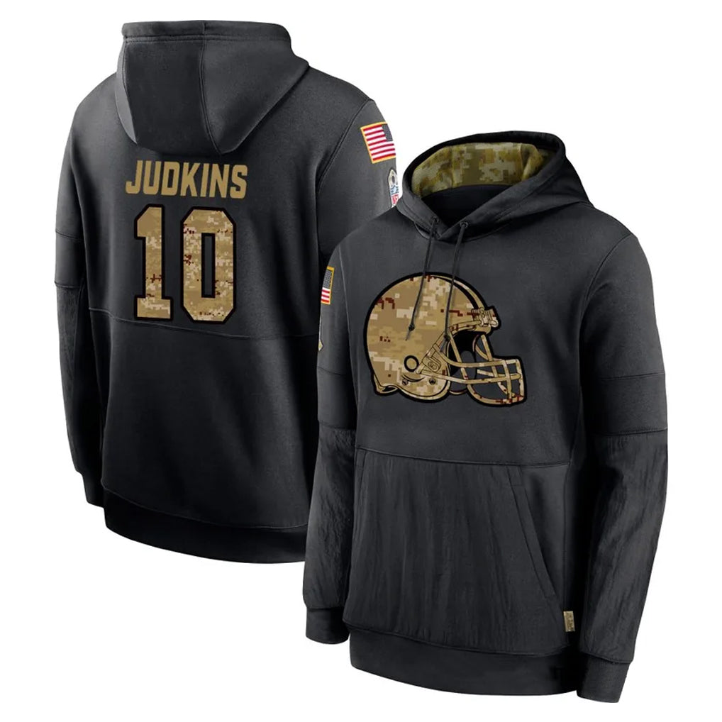 Pouc C.Browns #10 Quinshon Judkins Player Black Salute to Service Pullover Hoodies Limited Stitched Jerseys