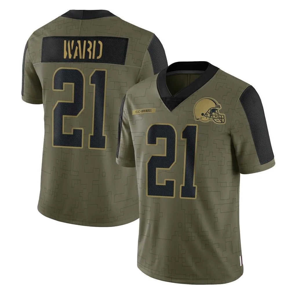Pouc C.Browns #21 Denzel Ward Player Salute To Service Limited Olive Football Jerseys