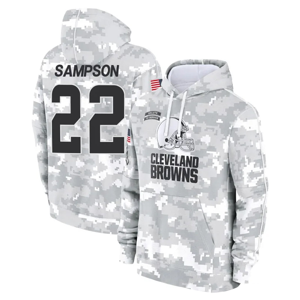 Pouc C.Browns #22 Dylan Sampson Player Arctic Camo Salute to Service Hoodies Limited Game Stitched Jerseys