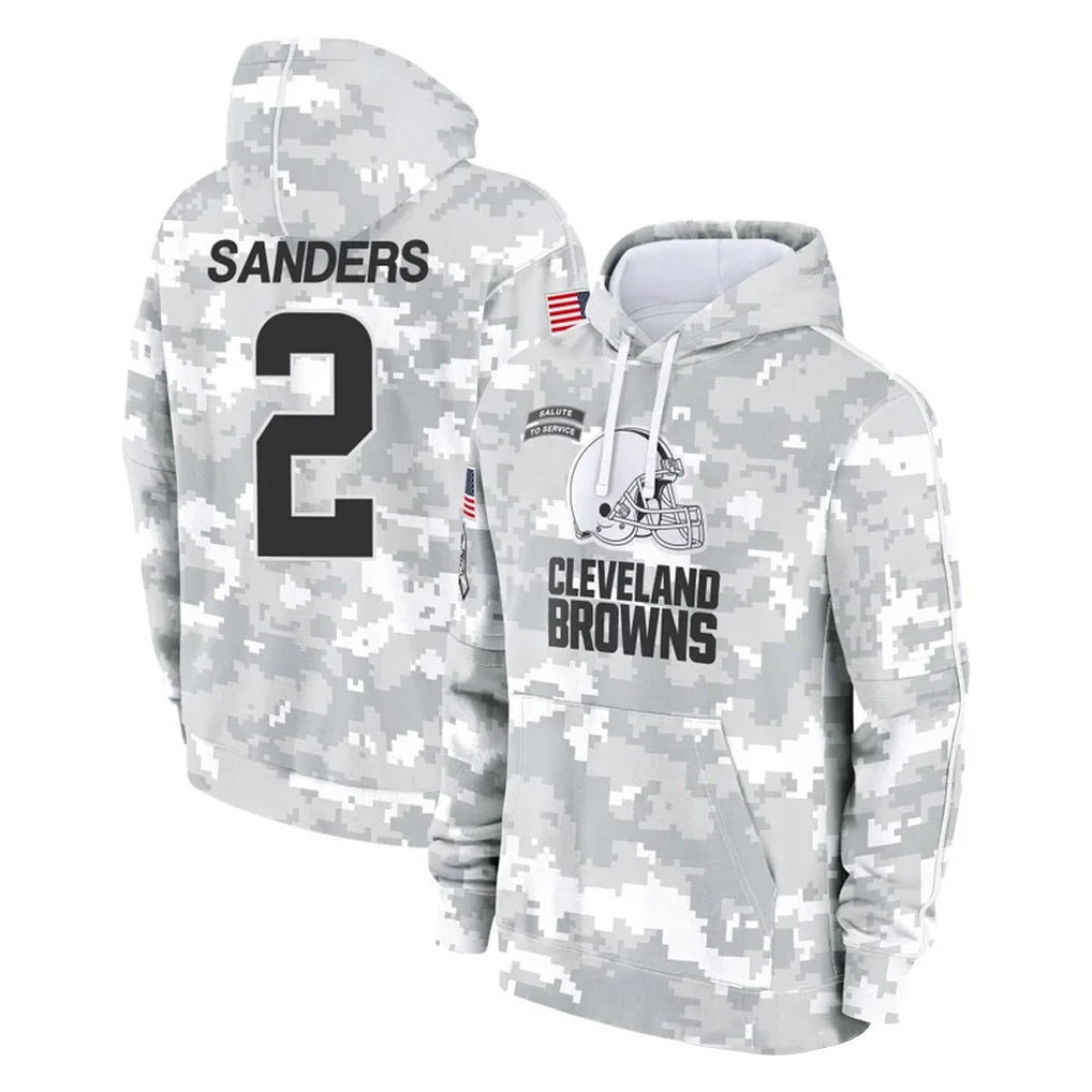 Pouc C.Browns #2 Shedeur Sanders Player Arctic Camo Salute to Service Hoodies Limited Game Stitched Jerseys