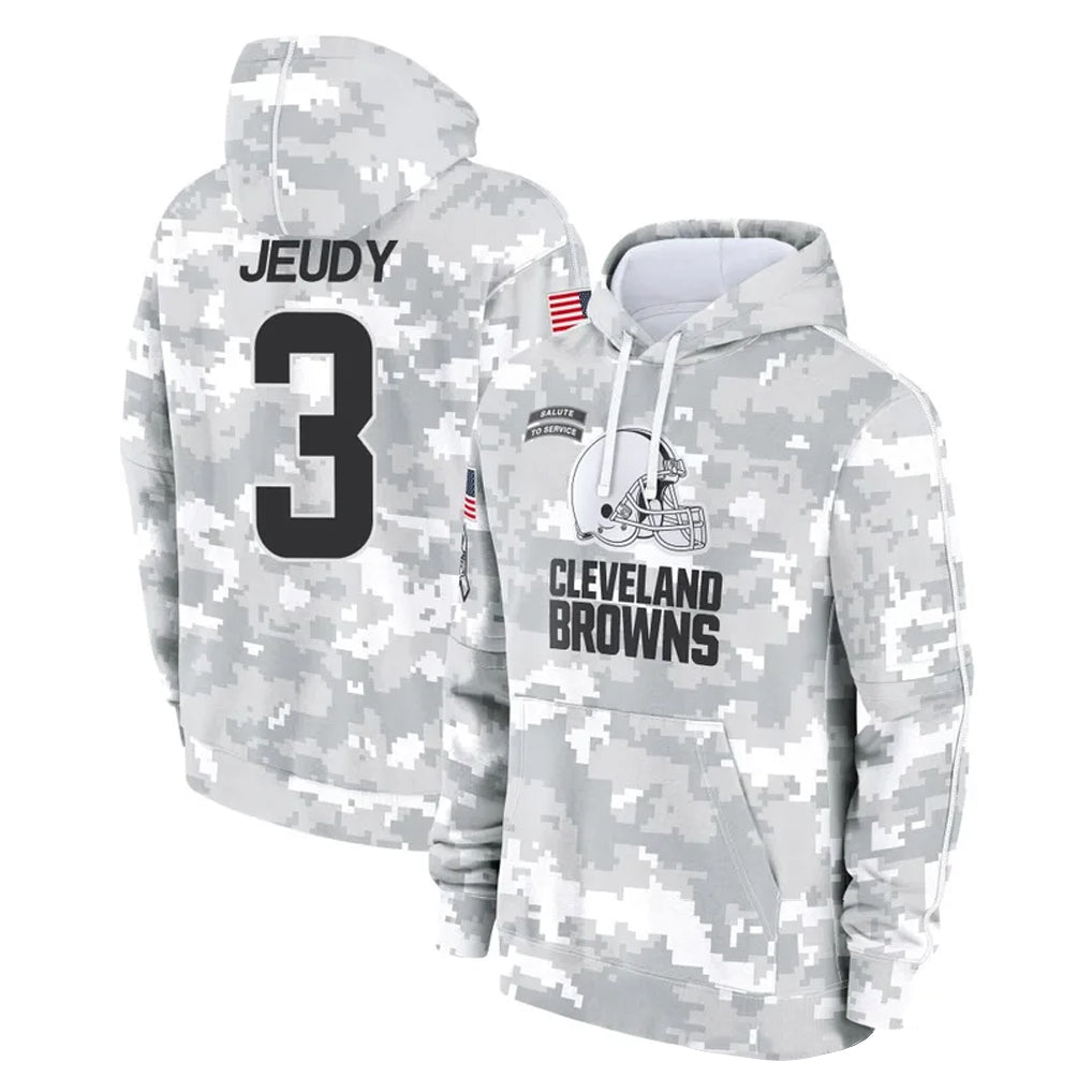 Pouc C.Browns #3 Jerry Jeudy Player Arctic Camo Salute to Service Hoodies Limited Game Stitched Jerseys