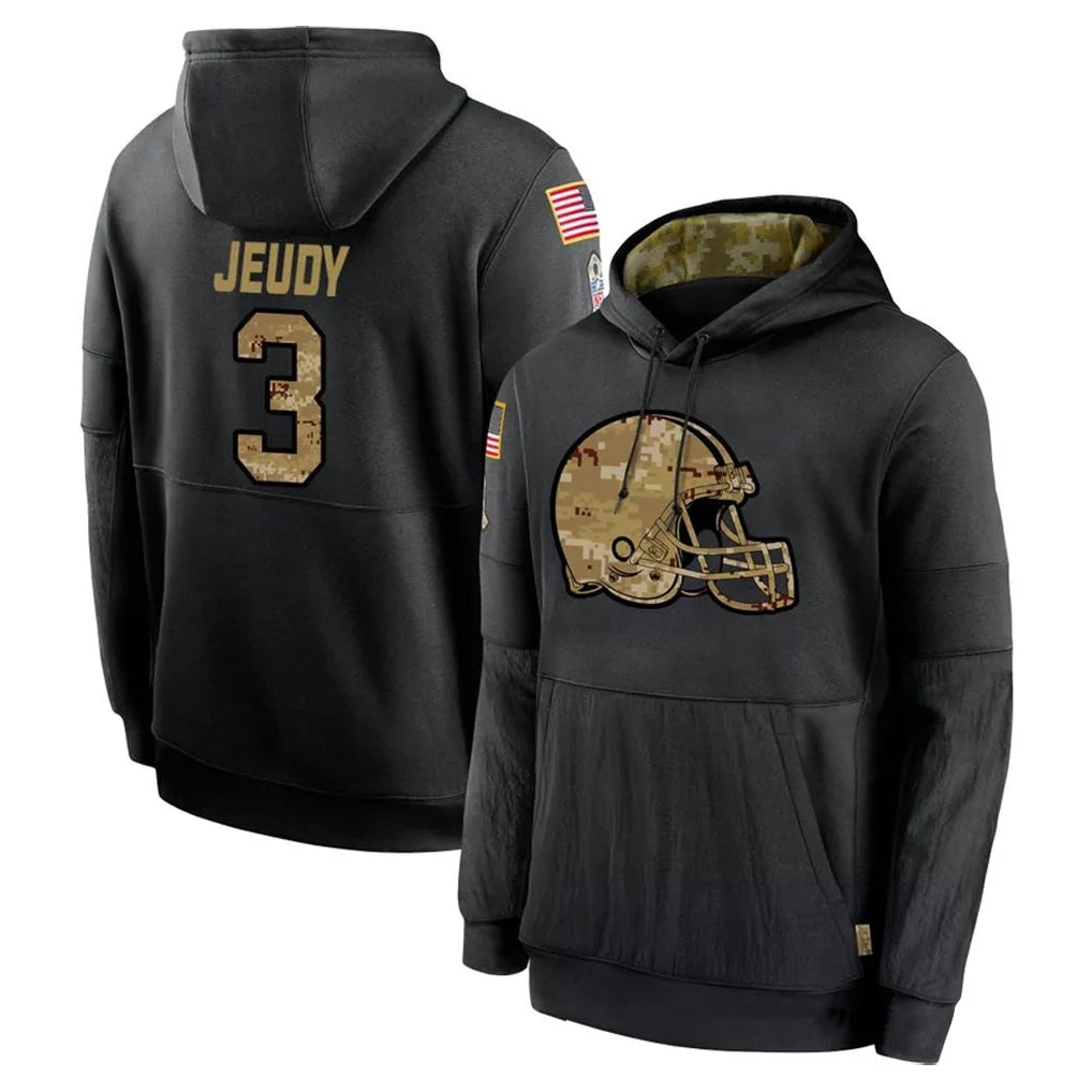 Pouc C.Browns #3 Jerry Jeudy Player Black Salute to Service Pullover Hoodies Limited Stitched Jerseys