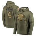 Pouc C.Browns #4 Deshaun Watson Player Olive Salute to Service Pullover Hoodies Home Game Stitched Jerseys