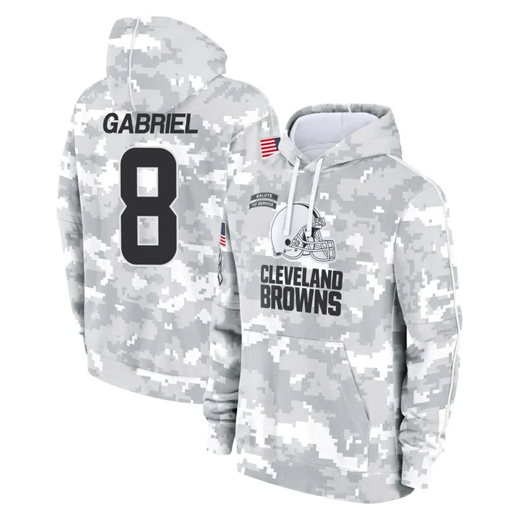 Pouc C.Browns #8 Dillon Gabriel Player Arctic Camo Salute to Service Hoodies Limited Game Stitched Jerseys