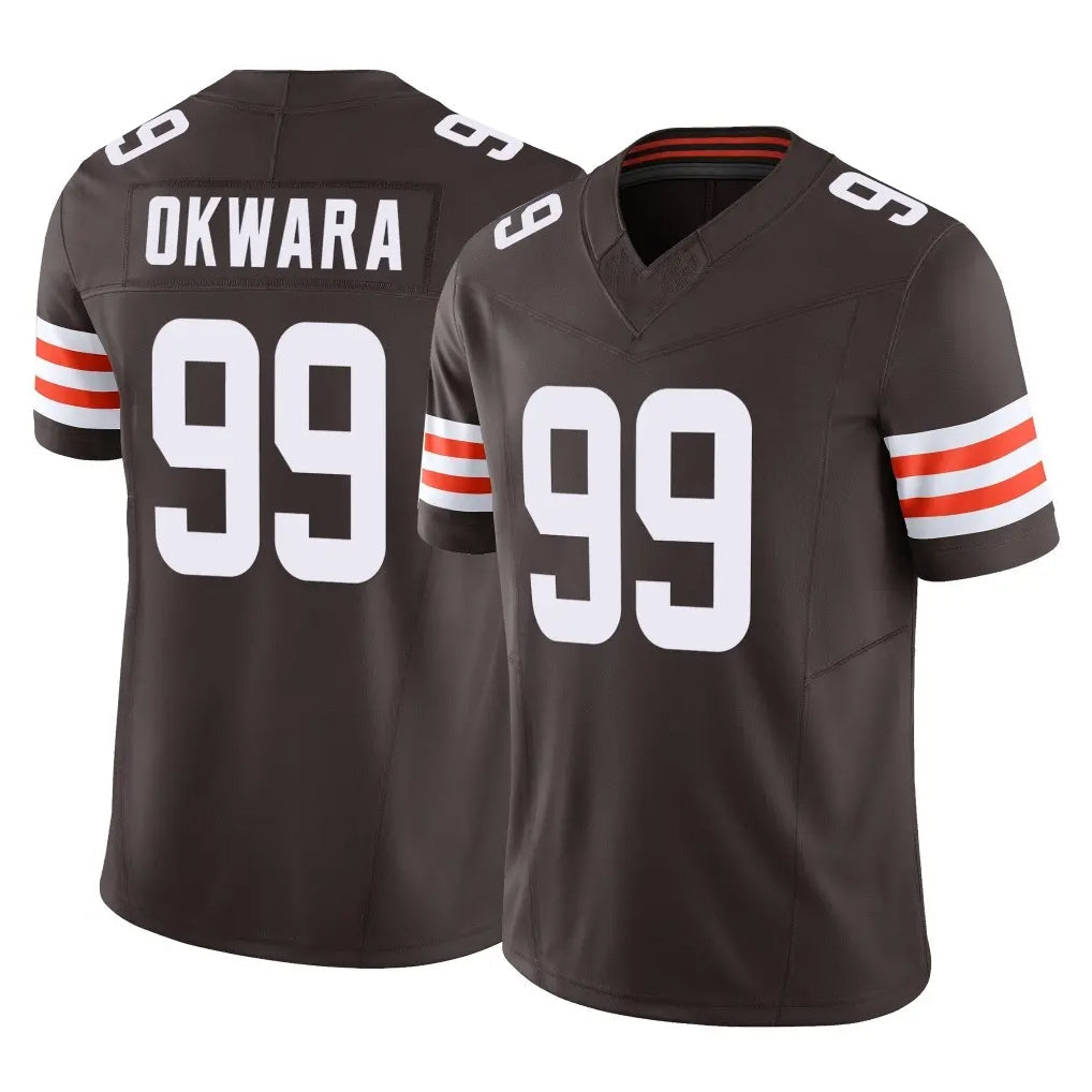 Pouc C.Browns #99 Julian Okwara Player Brown Vapor F.U.S.E. Limited Home Game Stitched Jerseys