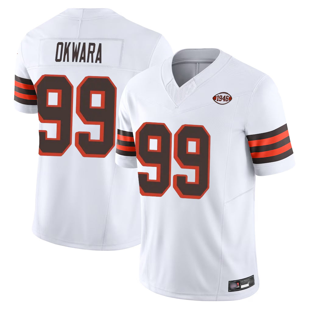 Pouc C.Browns #99 Julian Okwara Player White Limited Vapor F.U.S.E. Alternate Game Stitched Jerseys