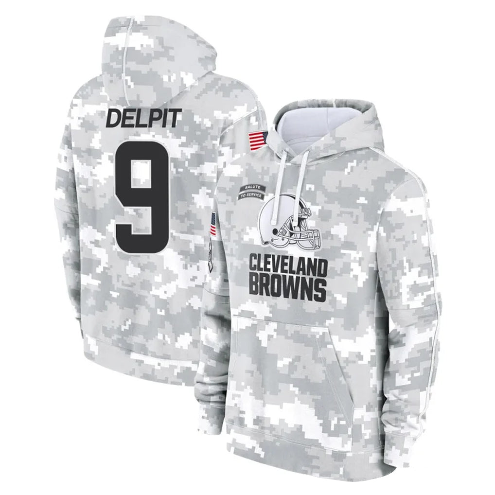 Pouc C.Browns #9 Grant Delpit Player Arctic Camo Salute to Service Hoodies Limited Game Stitched Jerseys