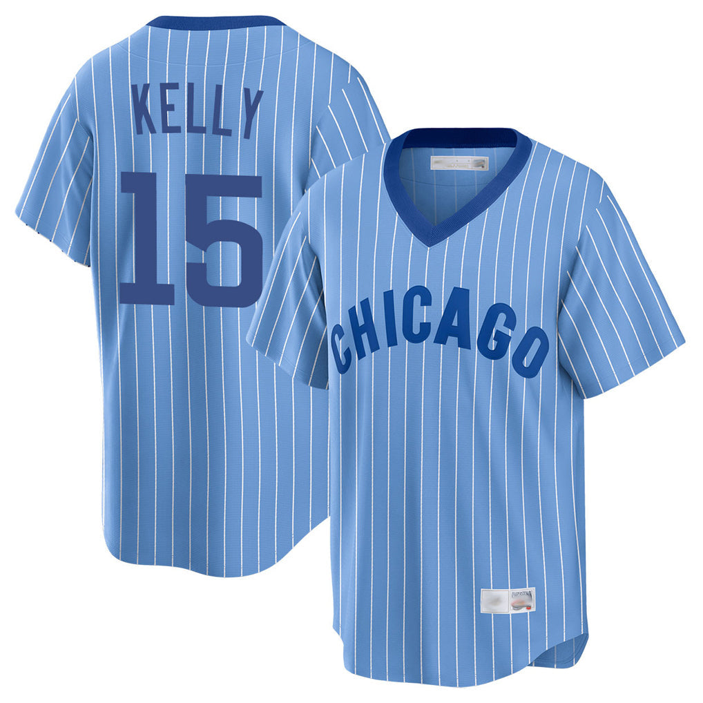 Pouc C.Cubs #15 Carson Kelly Player Blue T-shirt Cooperstown Collection Limited Stitched Jerseys