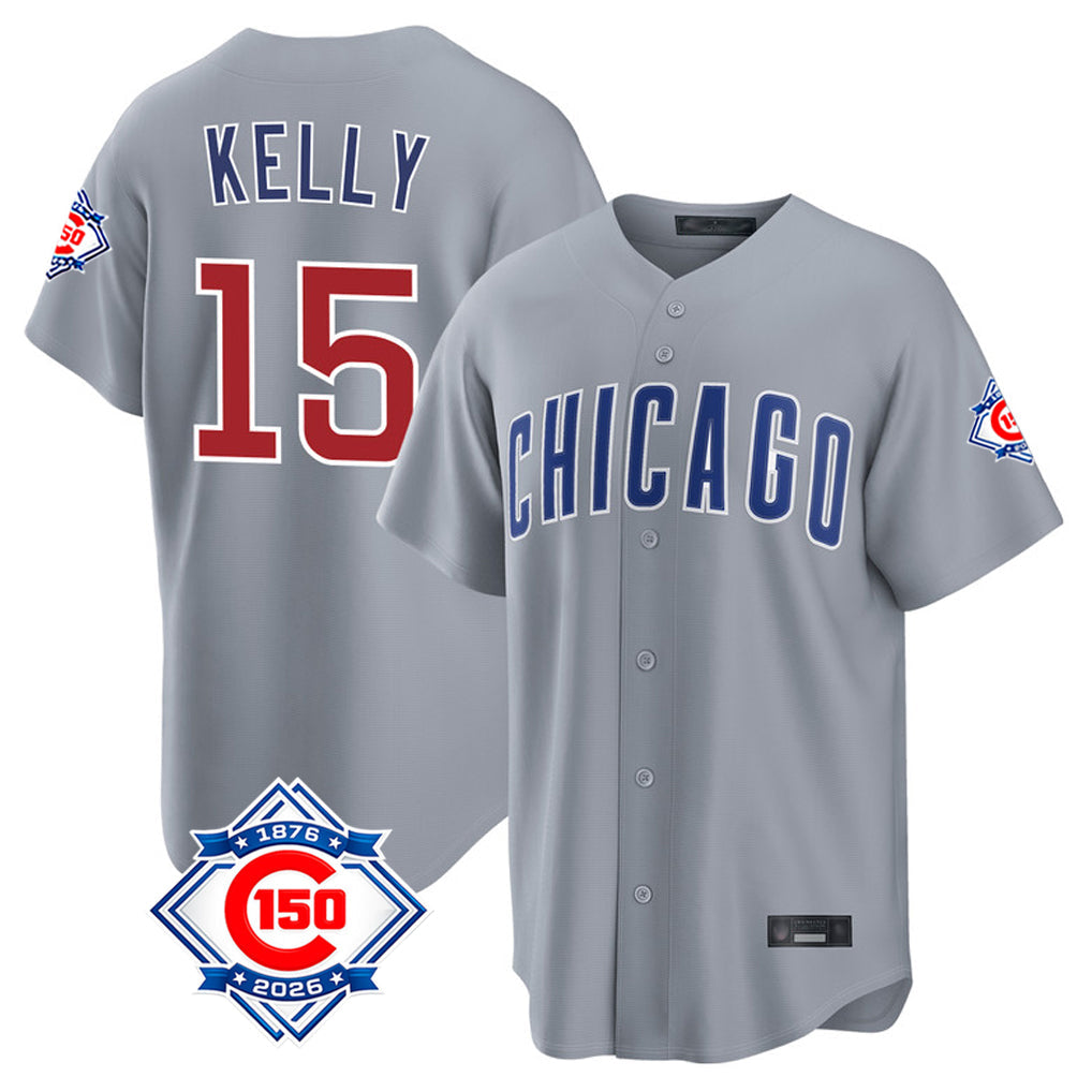 Pouc C.Cubs #15 Carson Kelly Player Gray 150th Anniversary Home Game Stitched Jerseys