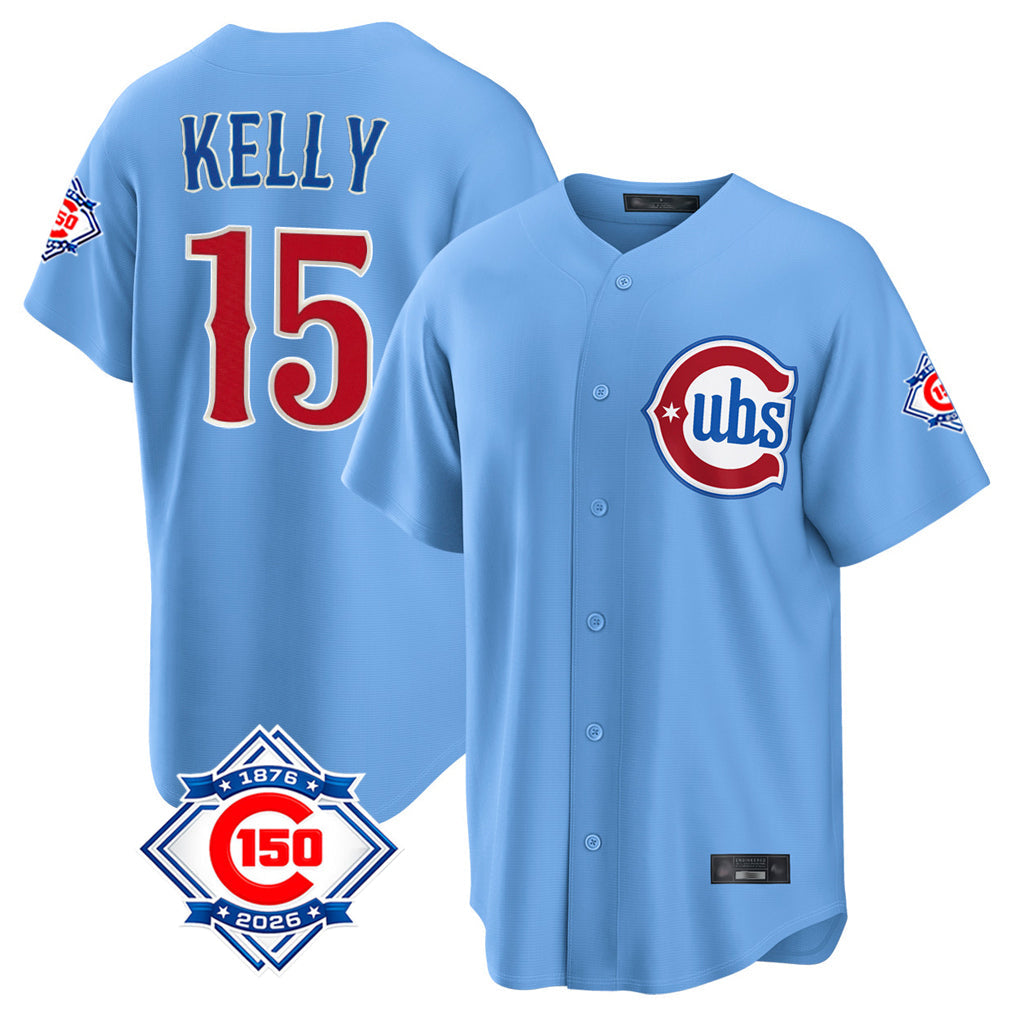 Pouc C.Cubs #15 Carson Kelly Player Light Blue 150th Anniversary Home Game Stitched Jerseys