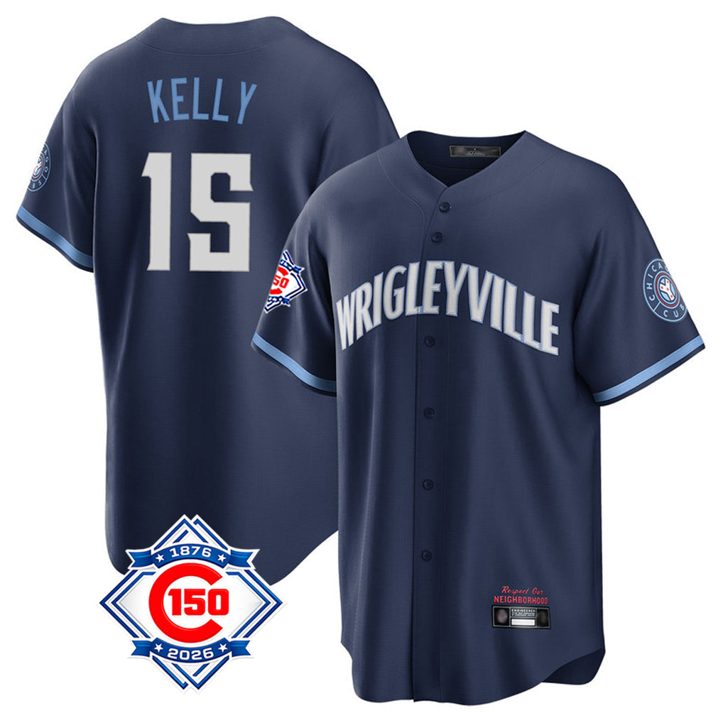 Pouc C.Cubs #15 Carson Kelly Player Navy 150th Anniversary City Connect Home Game Stitched Jerseys