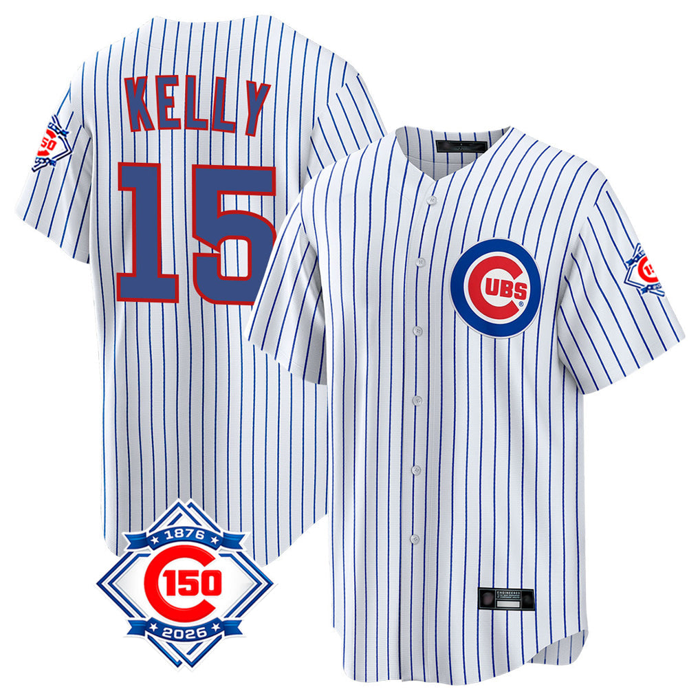 Pouc C.Cubs #15 Carson Kelly Player White 150th Anniversary Home Game Stitched Jerseys
